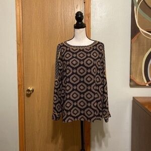 Ann Taylor Loft Small Multi-Color w/Geometric Print Long Sleeve Blouse - EUC